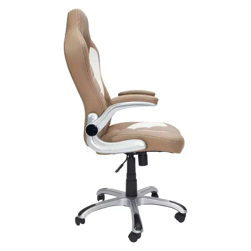 Camel & White Racing Style Office Chair, Swivel, Single Seat