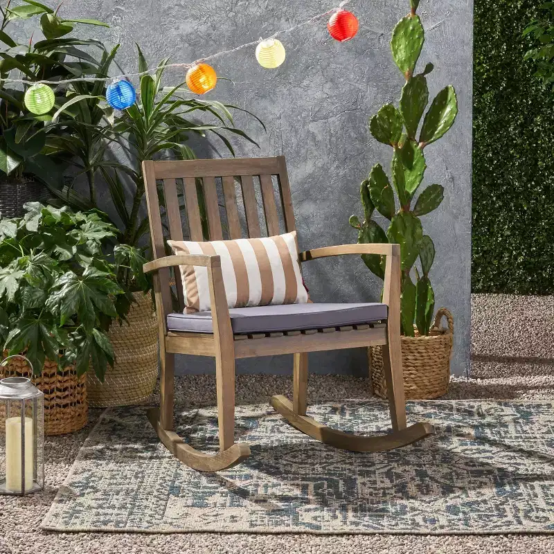 Montrose Acacia Wood Patio Rocking Chair Gray - Christopher Knight Home: Weather-Resistant Outdoor Rocker