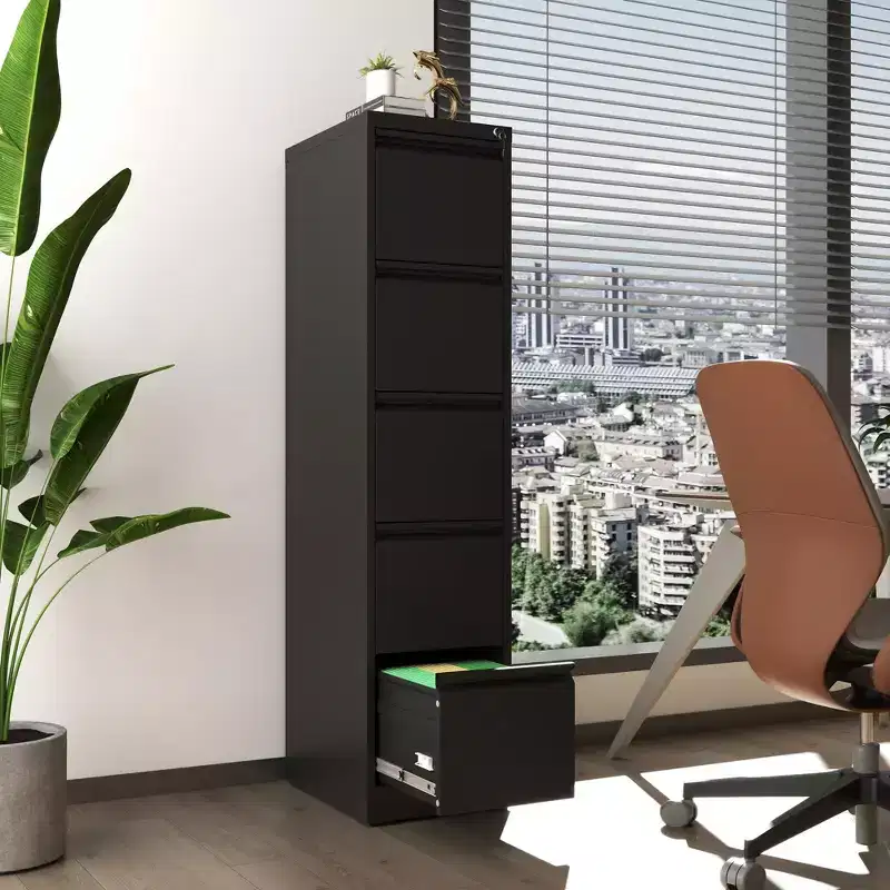 64H 5-Drawer Black Metal Vertical File Cabinet with Lock, Steel Filing Cabinet for Home Office, Fits A4/Legal/Letter