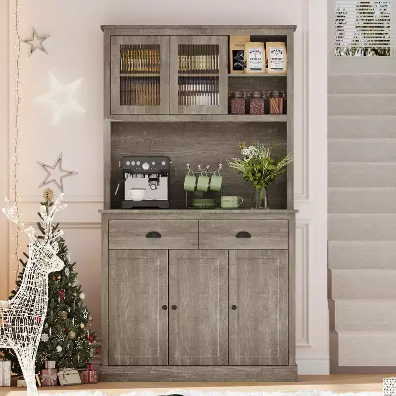 Whizmax Pantry with Drawers and Adjustable Shelves, 71Tall Freestanding Kitchen Pantry with Microwave Stand, Hutch Cabinet for Kitchen, Dining Room