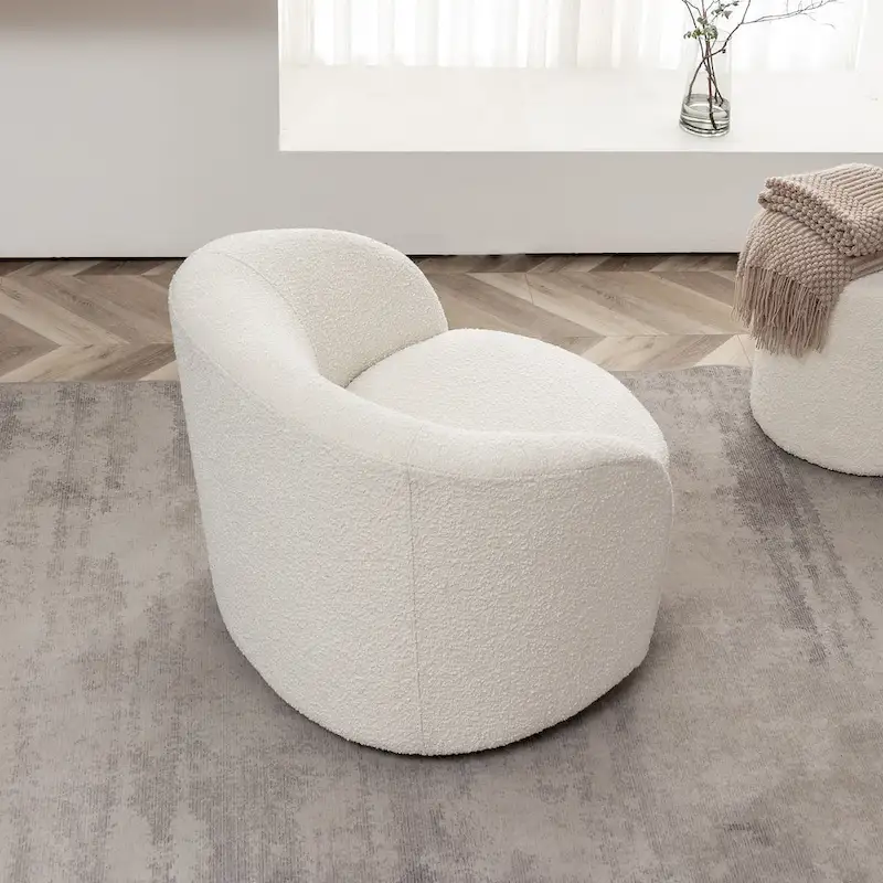 KINWELL 34 W Upholstered Boucle Swivel Barrel Accent Chair