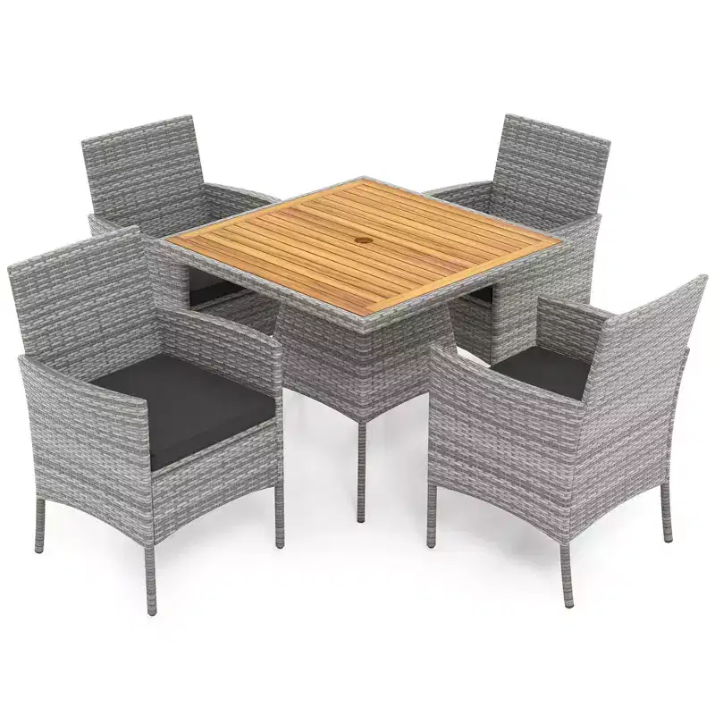 Costway 5 Pieces PE Wicker Patio Dining Set with Cushions and 1.97 Umbrella Hole
