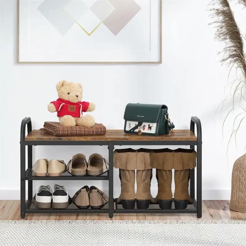 3-Tier Shoe Storage Bench with Metal Frame