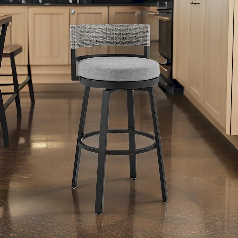 30-Inch Modern Outdoor Patio Swivel Bar Stool — Aluminum, Gray, Black