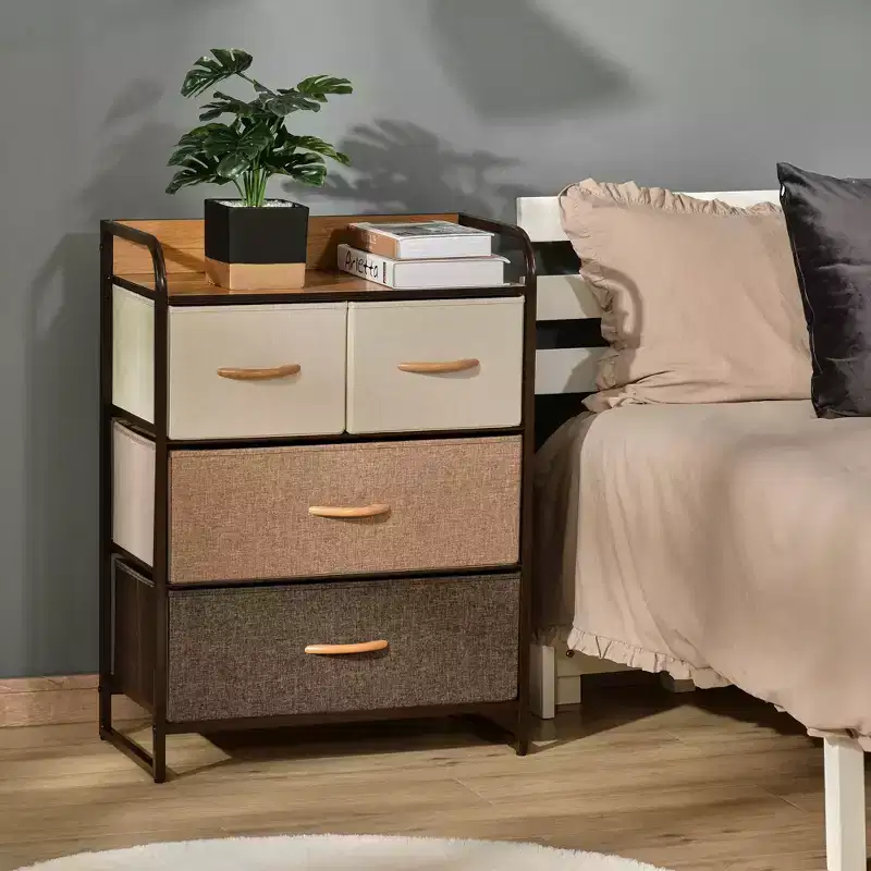 4-Drawer Dresser, 3-Tier Storage Tower with Steel Frame for Bedroom, Nursery Room, Multicolored