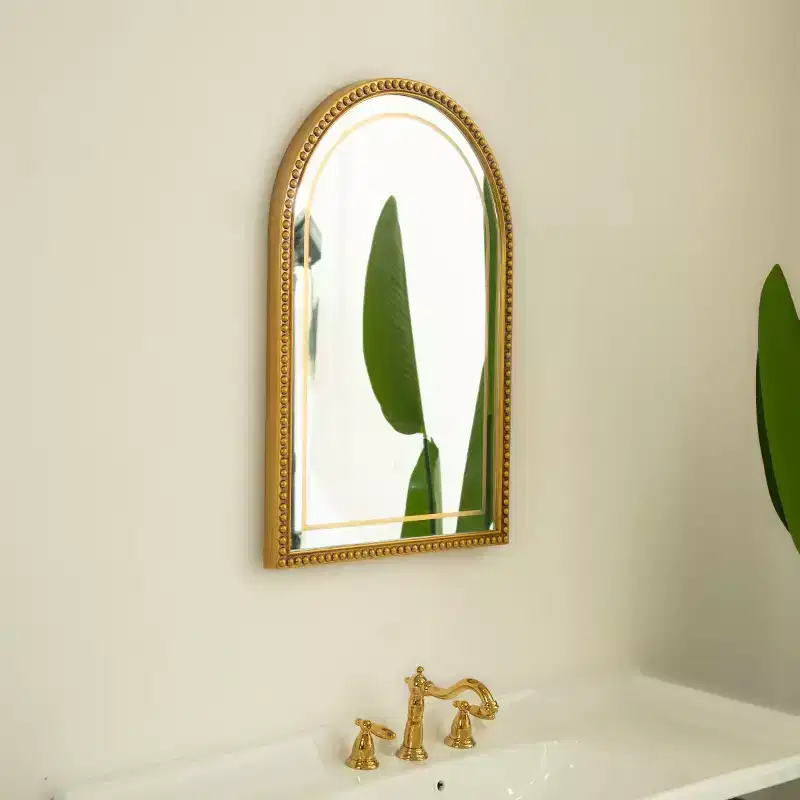 20 Beaded Arch Decorative Wall Mirror with LED Lighting, Retro Vanity Mirror with 3 Color Modes for Bathroom or Entryway-Panipeachy
