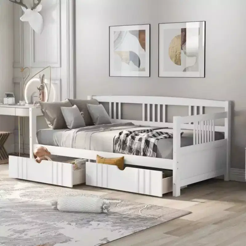 Modern Full Size Wood Daybed Bed with 2 Drawers for Living Room and Guest Room