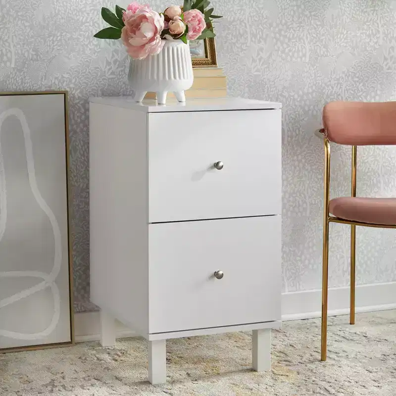 Buylateral Foster File Cabinet 2 Drawer White: Modern Vertical Storage, MDF & Wood Composite, 30"H x 21"W