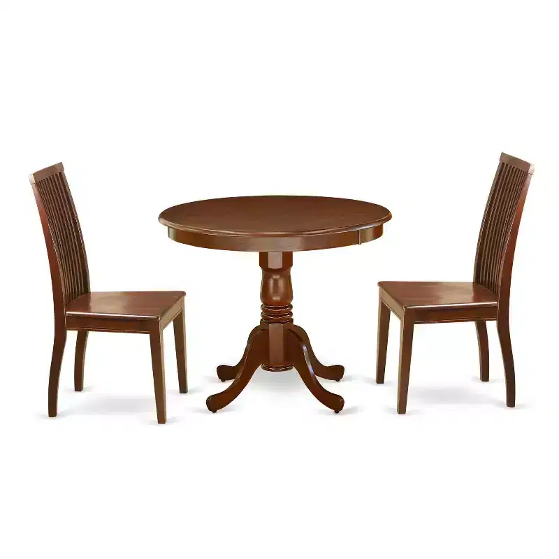 Mountain Lodge Dining Set 36 Inch Table & 2 Wood Chairs - Rustic Farmhouse Kitchen Furniture