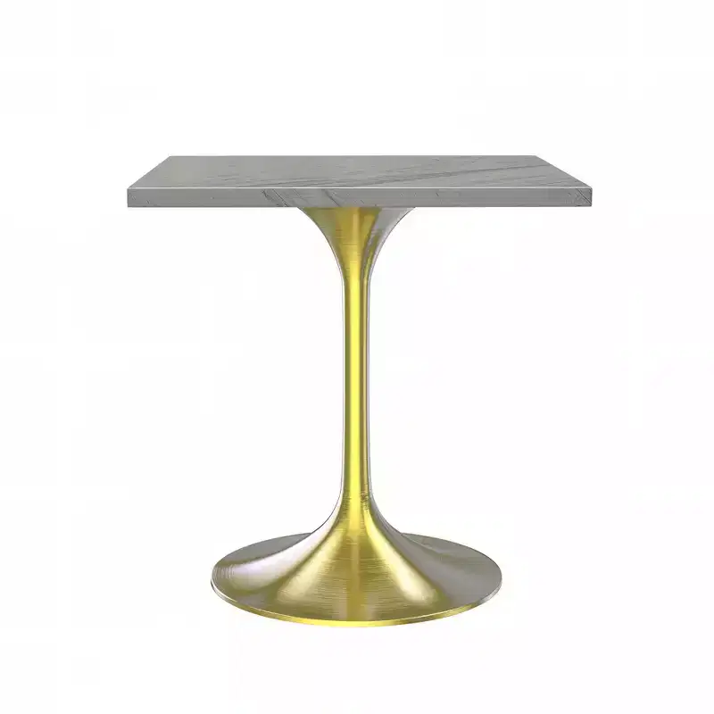LeisureMod Verve Square Dining Table - Modern Resin Top with Brushed Gold Pedestal Base Accent Side Table for Contemporary Kitchen, Home and Apartment