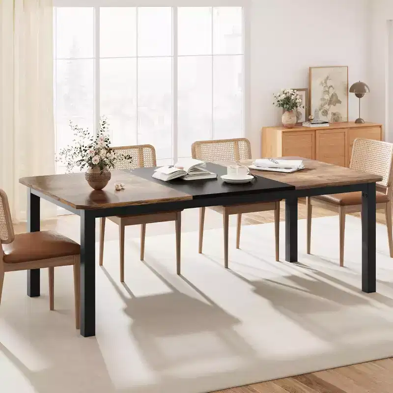 CuisinSmart Industrial Dining Table for 6-8 People, 78.7 Long Wooden Kitchen Table with Sturdy Metal Frame