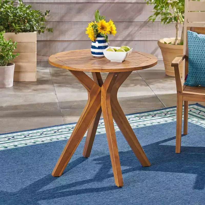 Stamford Round Acacia Wood Bistro Table with X Legs - Teak - Christopher Knight Home: Outdoor Dining Furniture