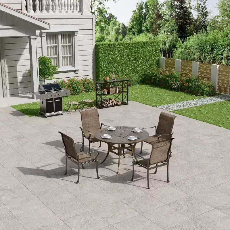 Mondawe 5 Pieces Outdoor Patio Dining Set with 53in W Round Dining Table and 4 Armchairs
