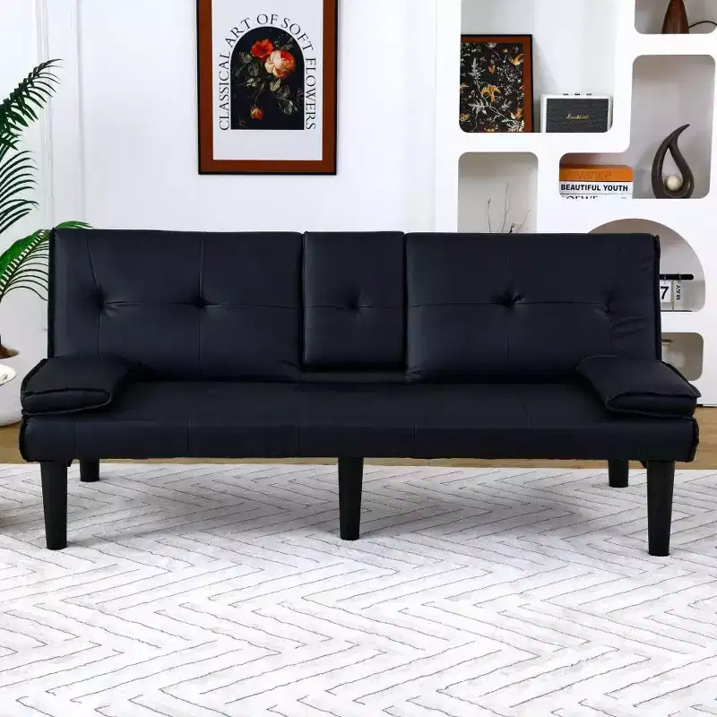 TUYOHW 67-inch PVCFolding Sofa Bed,Convertible Loveseat with Built-in Cup Holder for Small Space Apartment,500lbs Weight Capacity