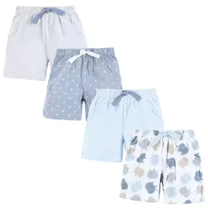 Hudson Baby Infant Boy Shorts Bottoms 4-Pack, Multi Color Boy Elephant