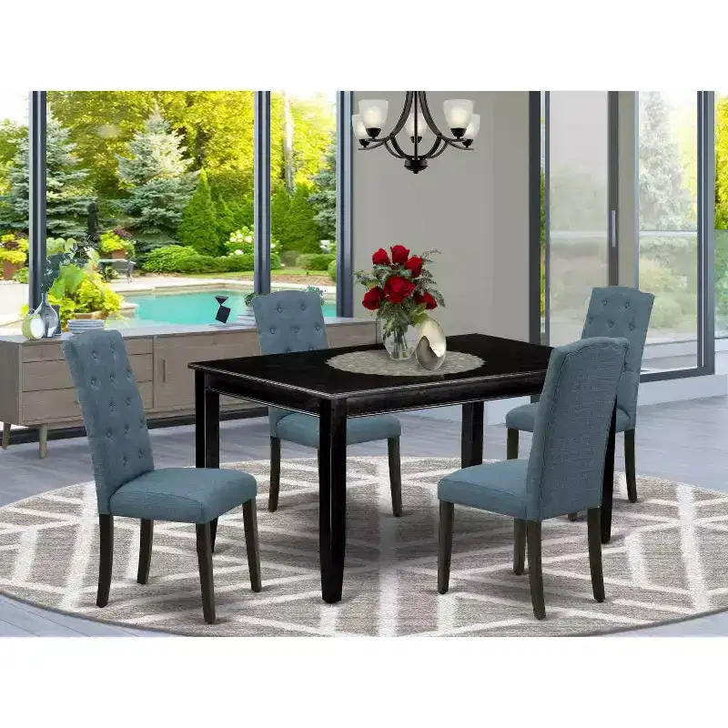 HomeStock 5-Pc Black Finish Solid Wood Top - Rectangular Dining Room Set - Seats 4