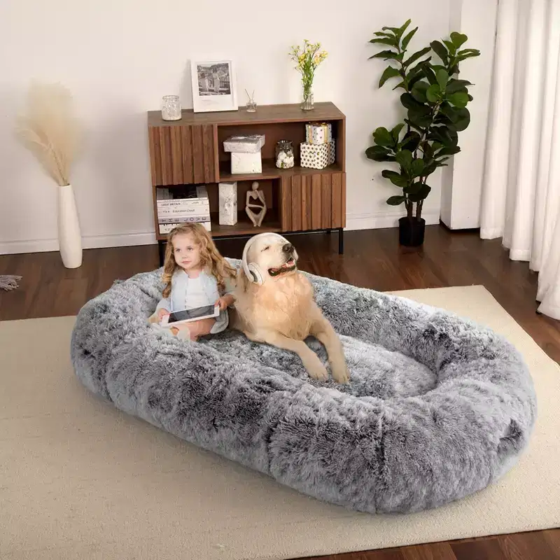 Human Dog Bed 71 Giant Bean Bag Bed Faux Fur Plush Dog Bed Washable Dog Bed for Humans with Handle, Removal Cover, Orthopedic Dog Beds