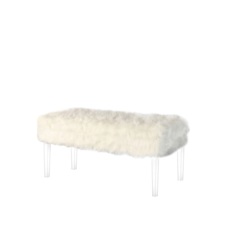 HomeRoots 42 Gray and Clear Upholstered Faux Fur Bench with Flip top