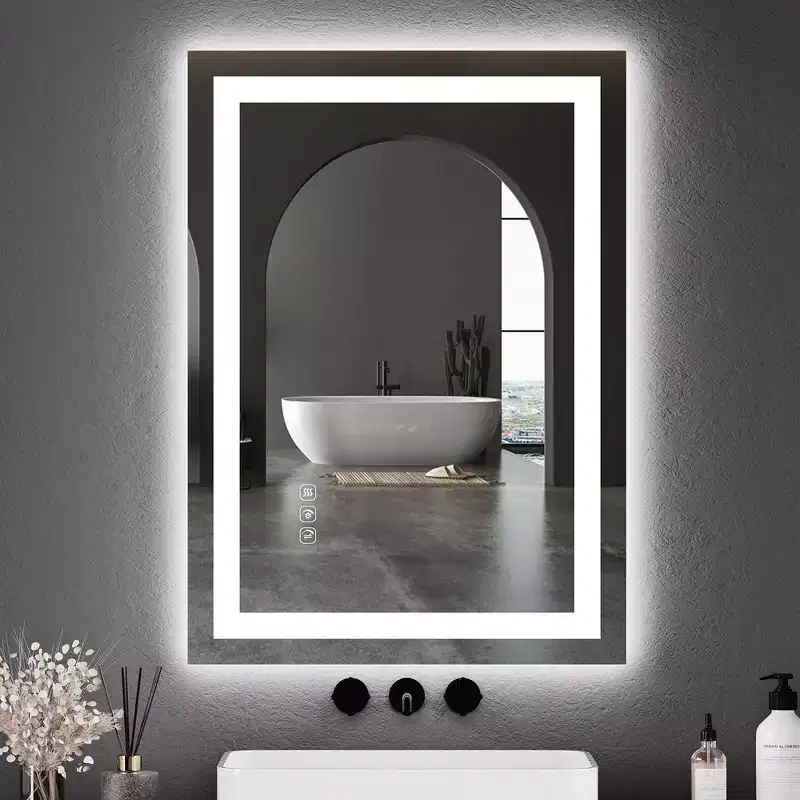 Whizmax LED Bathroom Mirror Wall-Mounted Vanity Mirrors Stepless Dimmable Wall Mirrors with Anti-Fog, Backlit + Front Lit, Tempered Glass