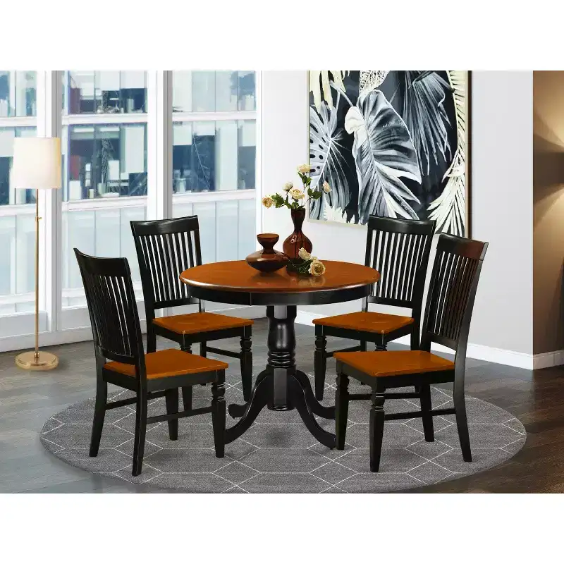 HomeStock Belmont 5 Pc Kitchen table set with a Dining Table and 4 Wood Seat Kitchen Chairs in Black and Cherry