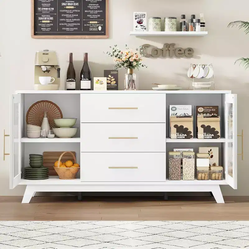 Bar Cabinet with 2 Fluted Glass Doors, 56