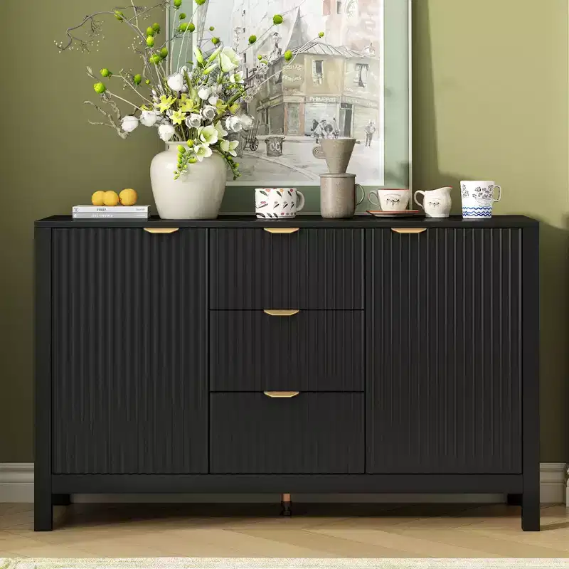 TUYOHW Wave Design Sideboard,Storage Console Table with 3 Drawers,Soft-Close Doors,3 Adjustable Shelves,Metal Handles,Cabinet for Living Room