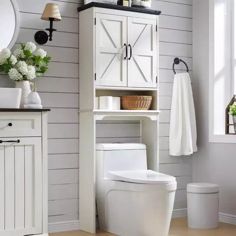 SinCiDo 67 Over The Toilet Storage Cabinet, Farmhouse Bathroom Floor Cabinets with Adjustable Shelf & Door
