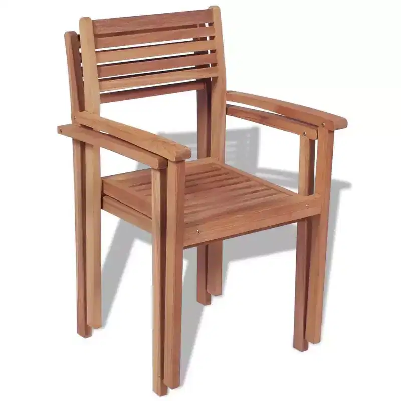 vidaXL Stackable Chair Set of 2 Warm natural wood Solid teak wood Medium