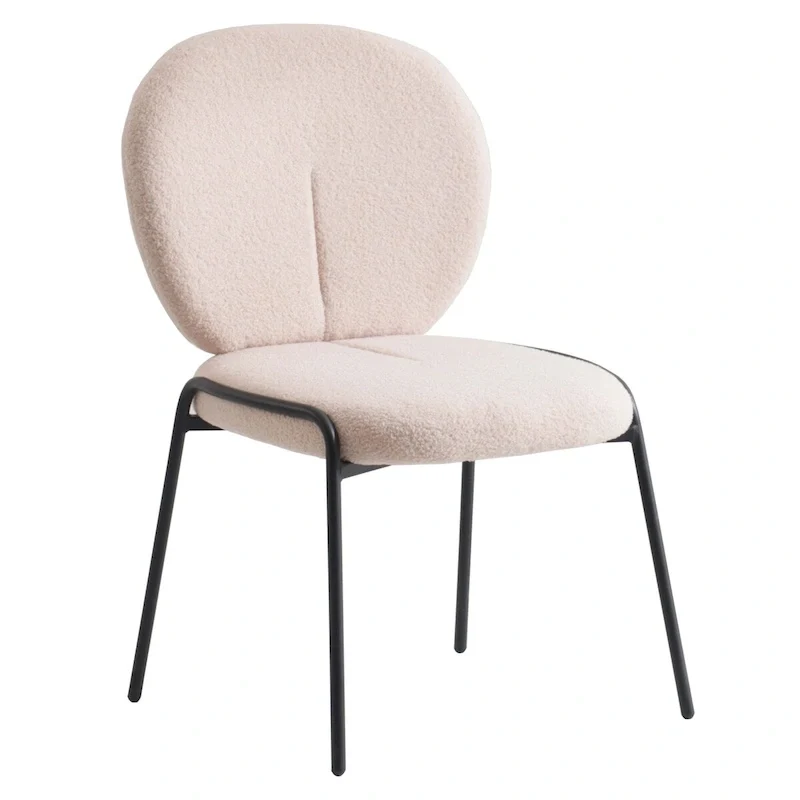 Boucle Dining Side Chair in Black Iron Frame