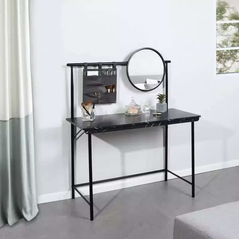 FurnitureR Vanity Desk with Removable Circular Mirror Simple Makeup Dressing Table Multifunctional Dressing Desk Writing Desk for Bedroom, Black