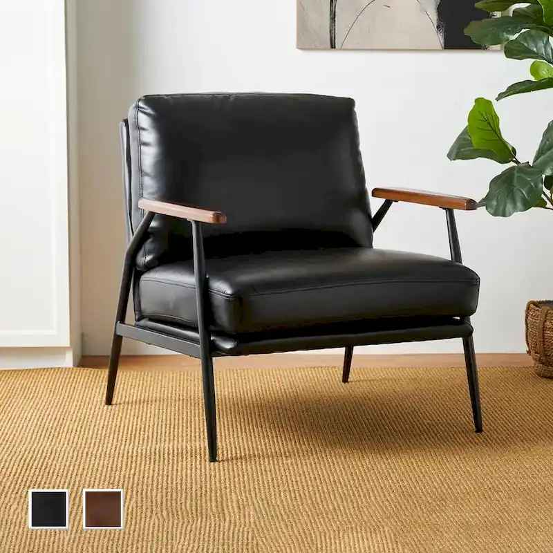 Glitzhome 28W Mid-century Modern Soft PU Leather Accent Armchair - 28 W x 31 D x 30.75 H