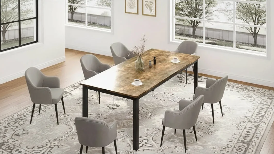 71 Rectangle Dining Table with Metal Legs, Seats 6-8, Waterproof Surface, Round Corners, Multifunctional Kitchen & Office Desk