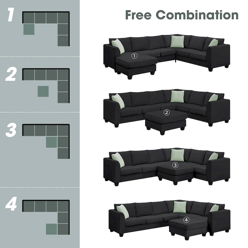 Modern Sectional Sofa with Ottoman, Modular, Spacious