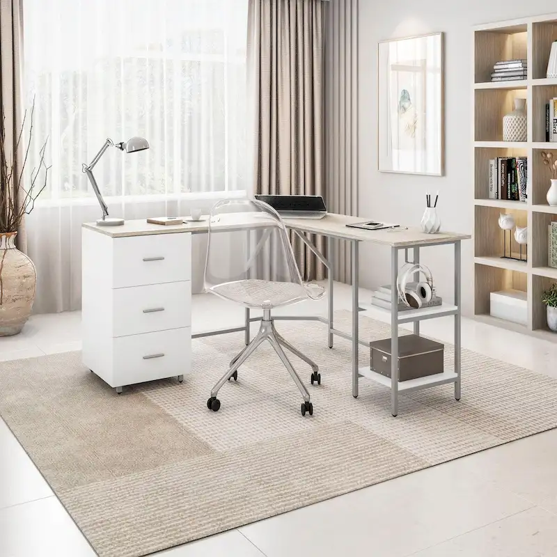 L-Shape Home Office Desk with Storage