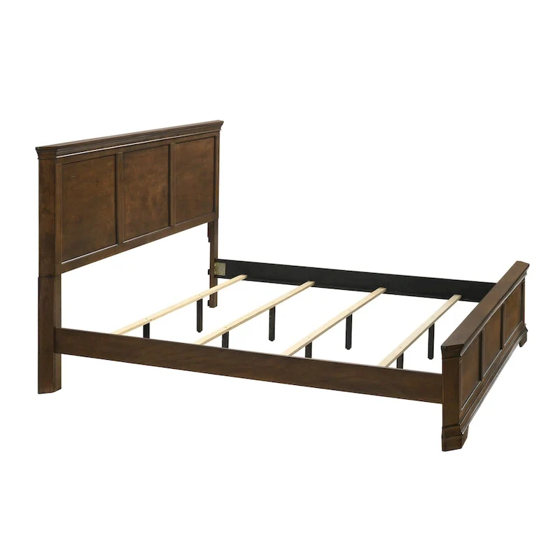 Wood Panel Bed with Antique Walnut Finish