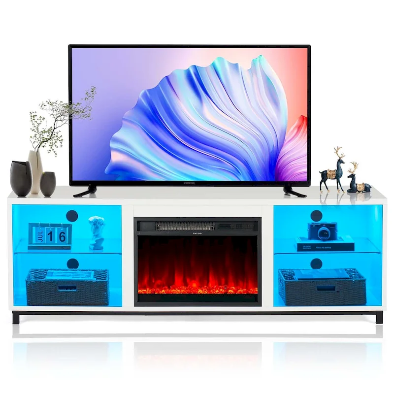 68 Inch TV Stand with Electric Fireplace Insert