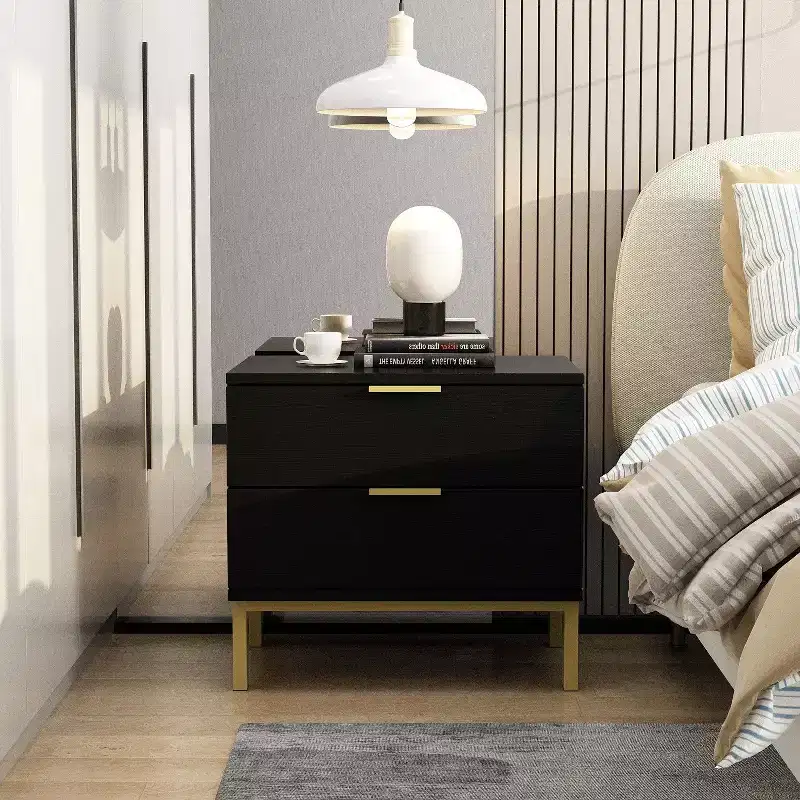 Modern Two Drawer Woodgrain Nightstand Storage Bedside Dresser