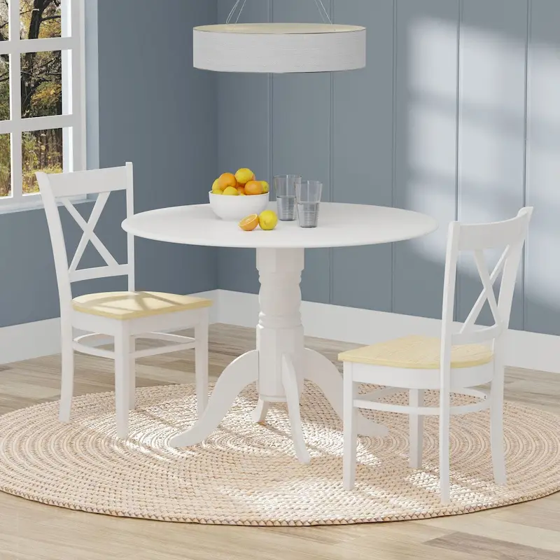 3-Piece Dining Set, 42 Round Drop-Leaf Table and Cross Back Chairs