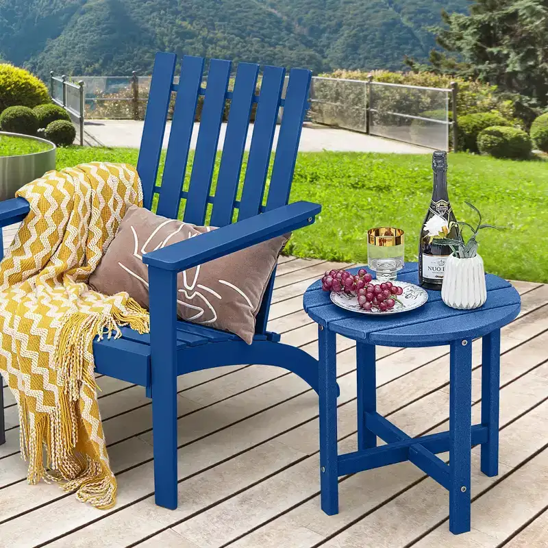 Costway 2PCS 18 Round Outdoor Side Table Weather Resistant HDPE Adirondack Table End Tables Patio Side Table Navy