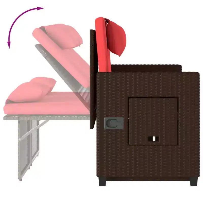 vidaXL Reclining Patio Bench with Cushions Seating Poly Rattan
