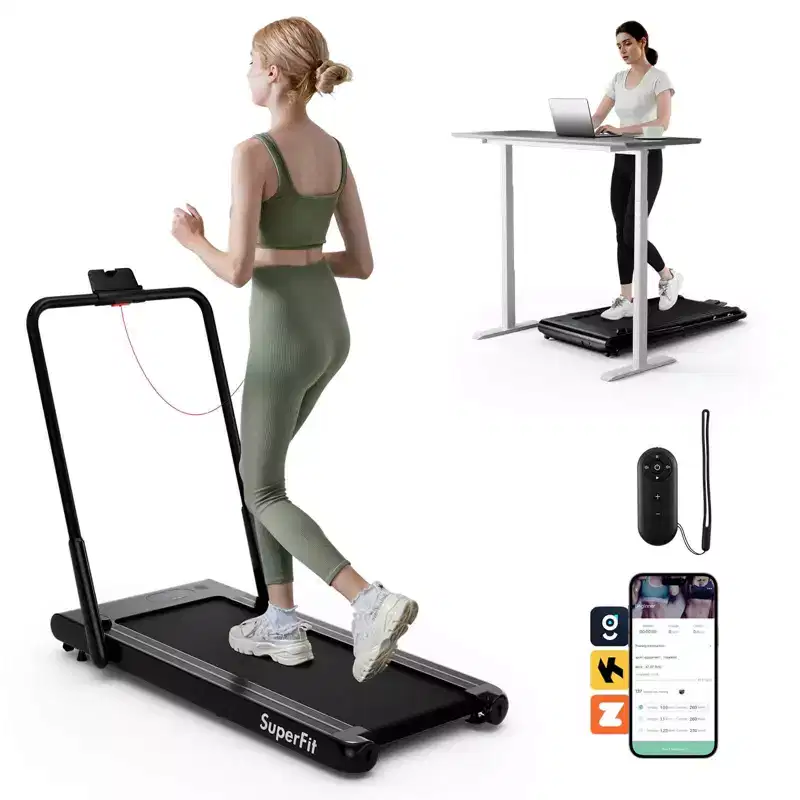 Costway 3-in-1 Folding Treadmill with Smart Apps Remote Control LED Display and Speakers Blue/Silver