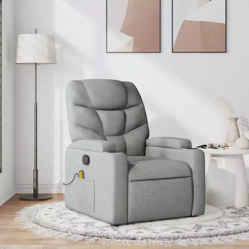 vidaXL Massage Recliner Chair Light Gray Fabric