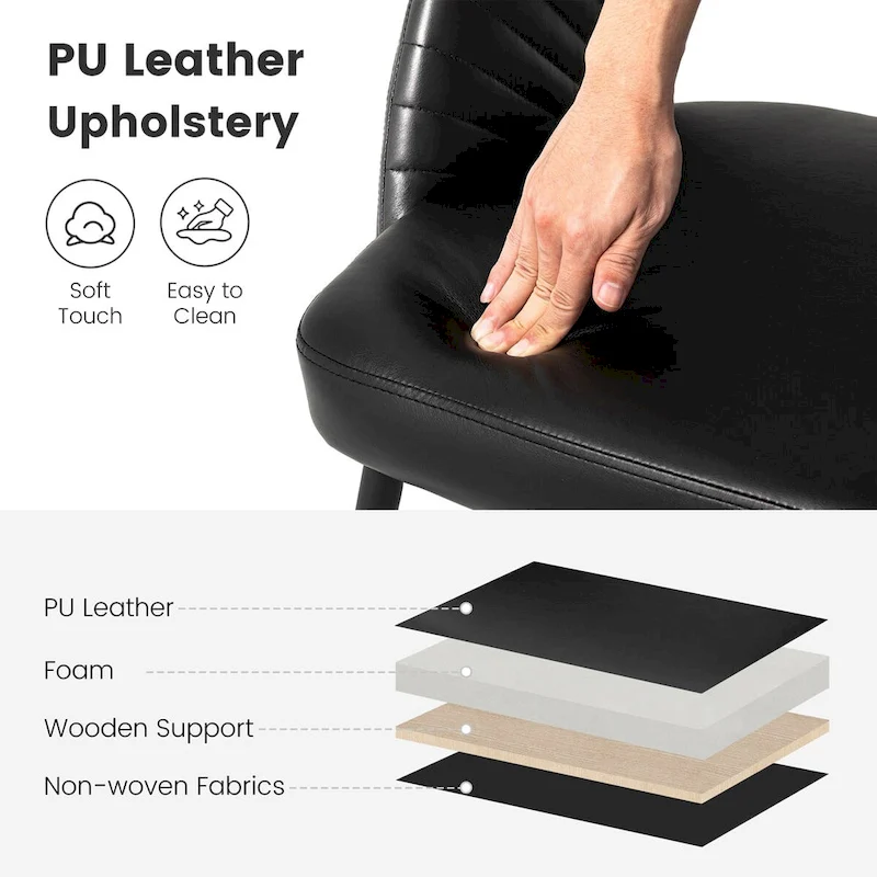 Glitzhome Mid-Century Modern Quilted PU Leather Dining Side Chair with Metal Tapered Legs