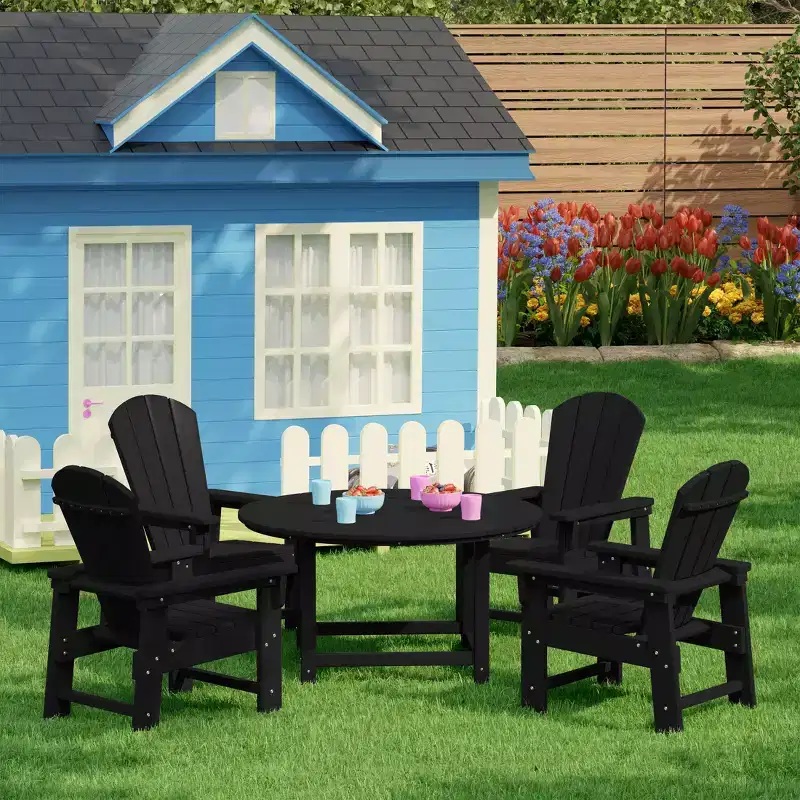WestinTrends Malibu Kids 5-Piece HDPE Outdoor Patio Round Dining Table and Chairs Set