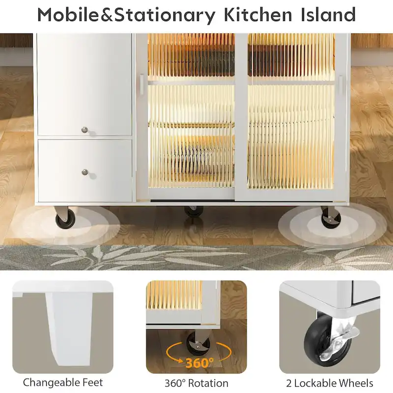 Kitchen Island with Drop Leaf and LED Light