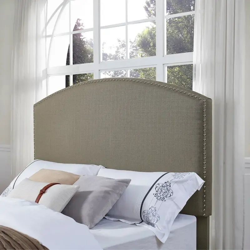 Curved Upholstered Full/Queen Headboard | Shadow Grey Linen | Modern Bedroom