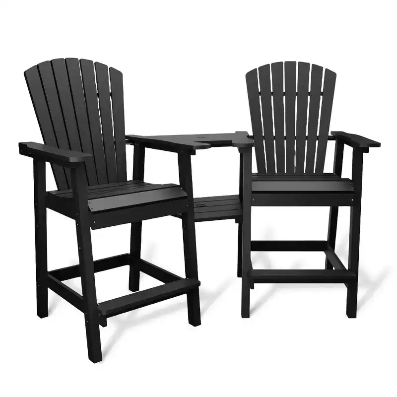 Garvee Outdoor Recycled Poly Adirondack Barstools Set of 2  Tall Weatherproof Bar Height Chairs, Black