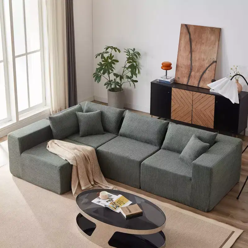 104-Inch Corduroy L-Shaped Sectional: Luxury 4-Piece Modular Sofa, Foam-Filled - Ideal for Living Room and Bedroom