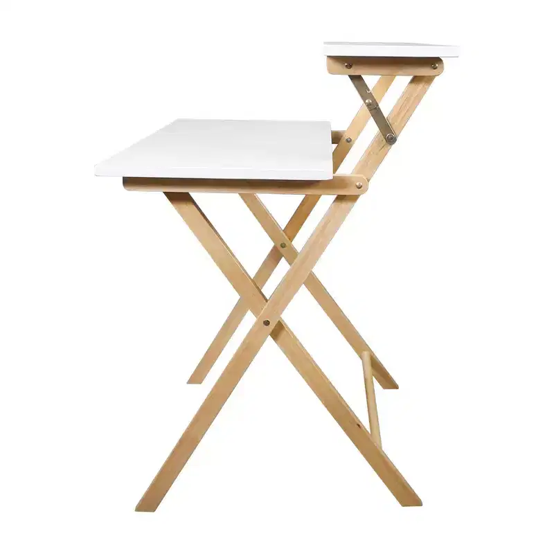 Solid Wood 2 Tier Foldable Laptop Desk White/Natural - Flora Home