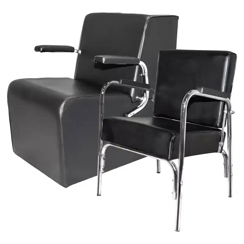 PureSana Chromium Ella Professional Auto Reclining Vinyl Shampoo Chair, Anastasia Vinyl Professional Platform Hair Dryer Chair, Black